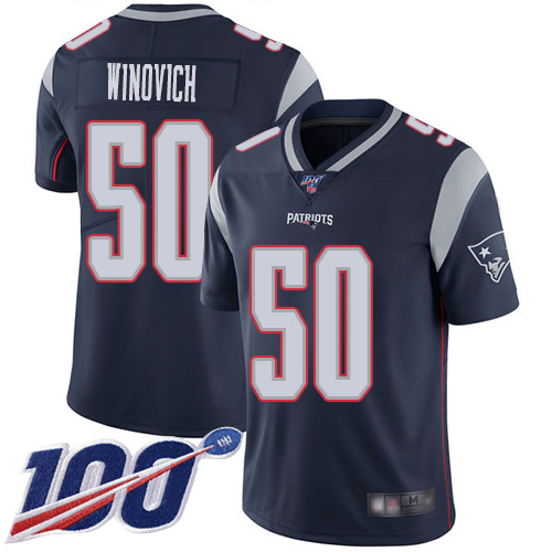 New England Patriots Football #50 100th Limited Navy Blue Men Chase Winovich Home NFL Jersey->youth nfl jersey->Youth Jersey